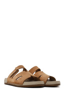 Woman Beige Strappy Nubuck Leather Slipper | Derimod