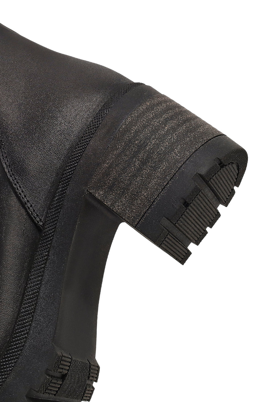 Women's Black Zippered Thick Heeled Leather Boot
