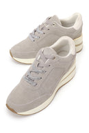 Woman Gray Lace-Up Wedge Heel Suede Shoes | Derimod