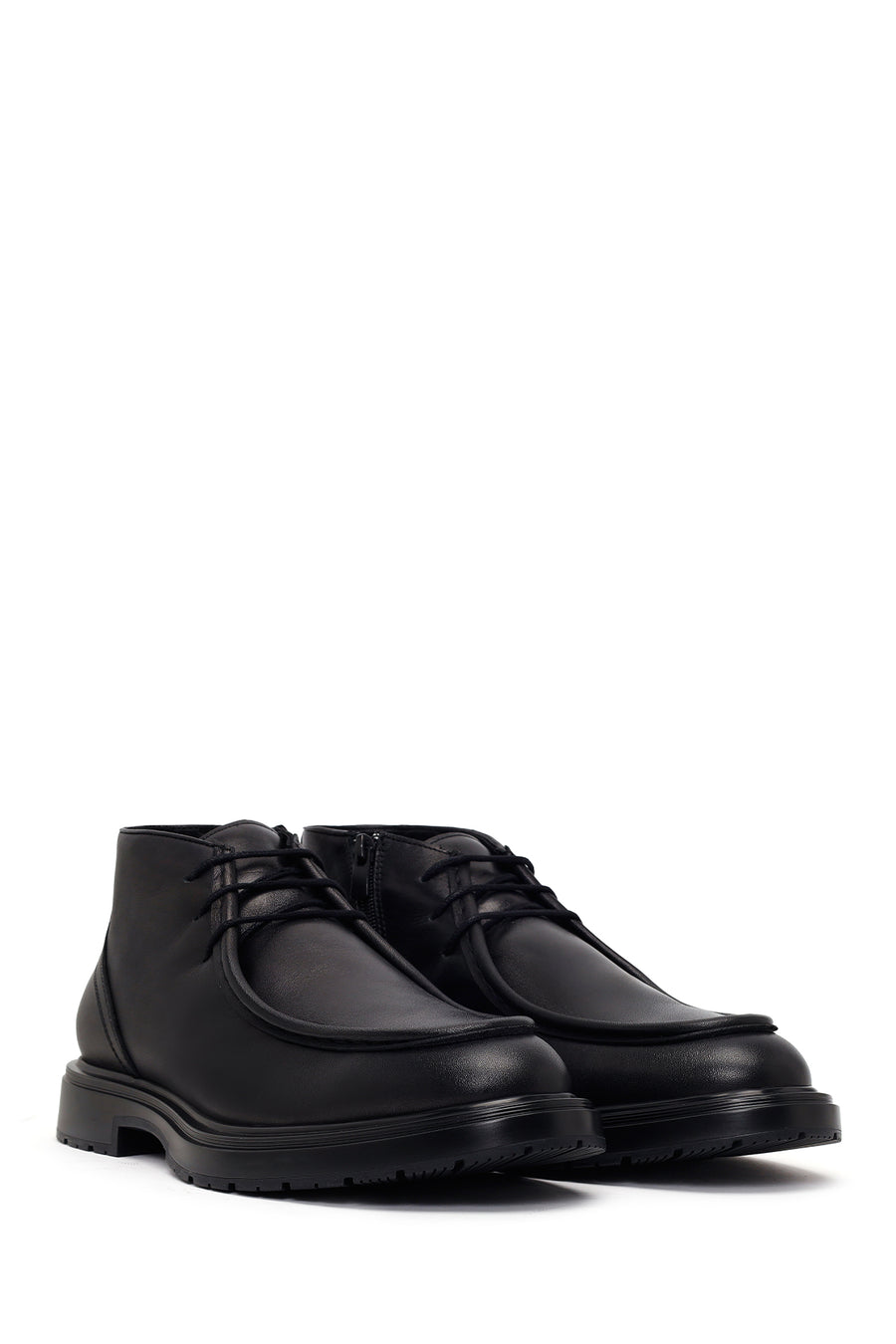 Male Black Lace-up Zip Closure Leather Casual Boots