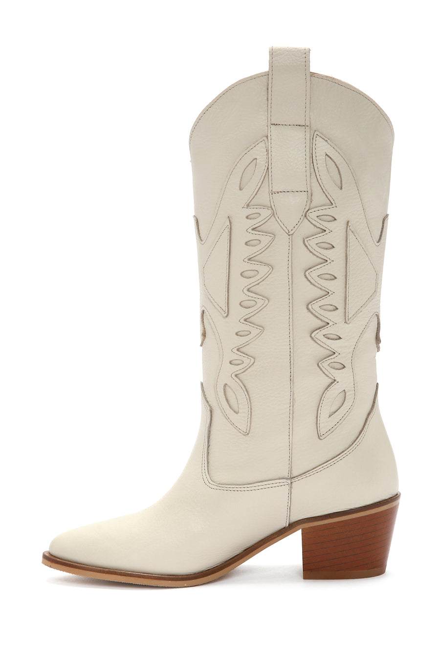 Women's Cream Thick Heeled Leather Cowboy Boots