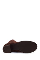 Woman Brown Zip Closure Chunky Heeled Suede Boots | Derimod