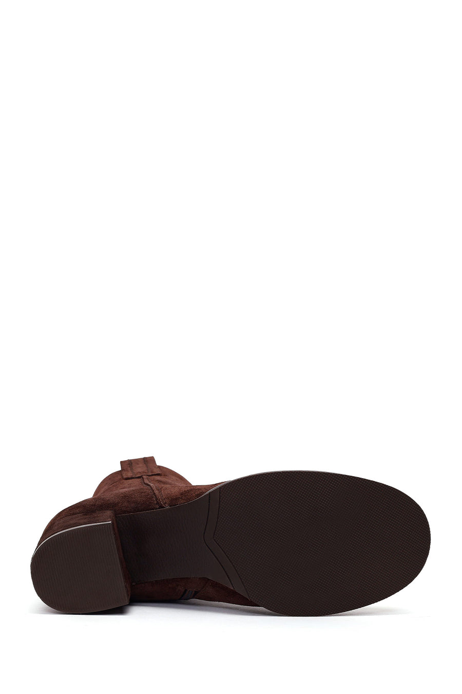 Woman Brown Zip Closure Chunky Heeled Suede Boots