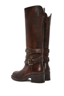 Women's Brown Chunky Heel Biker Leather Boots | Derimod