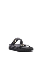 Women's Black Double Buckle Slippers | Derimod