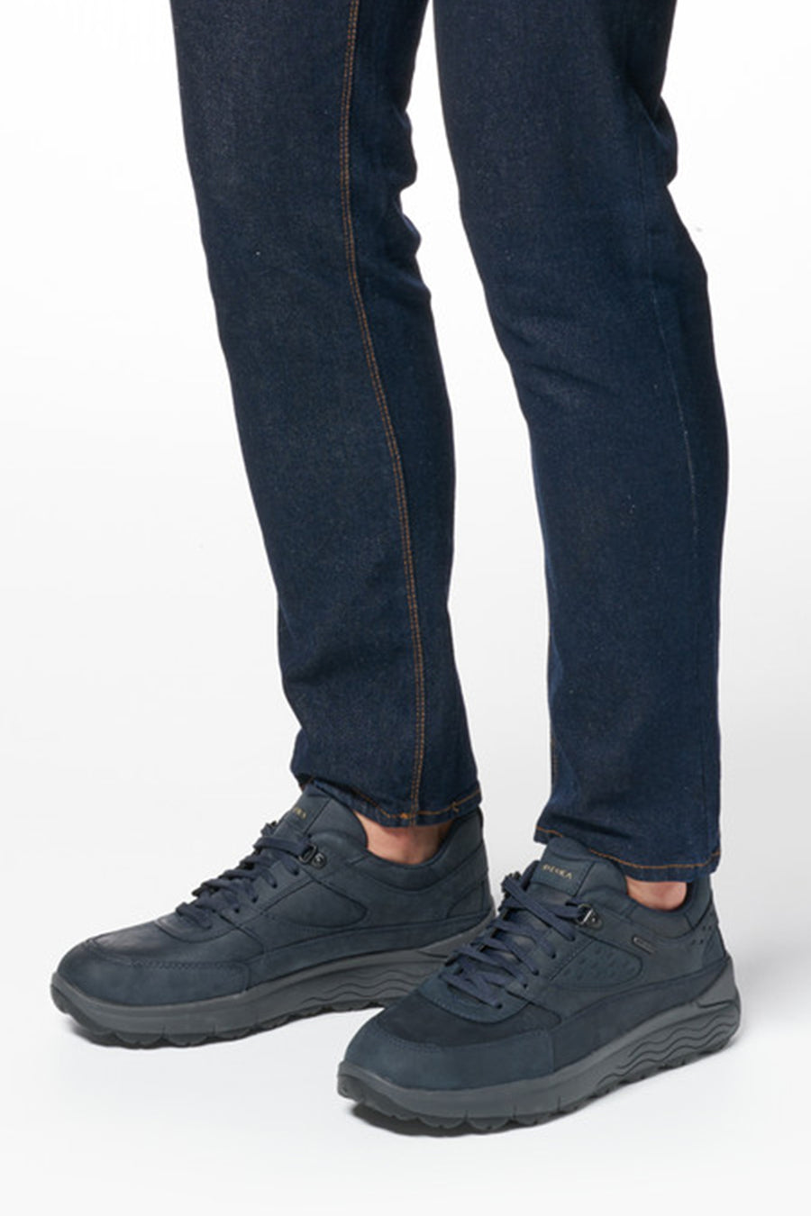 Geox Men's Navy Blue Laced Thick Sole Suede Leather Sneakers