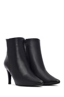 Woman Black Zip Closure Stiletto Heel Leather Boots | Derimod