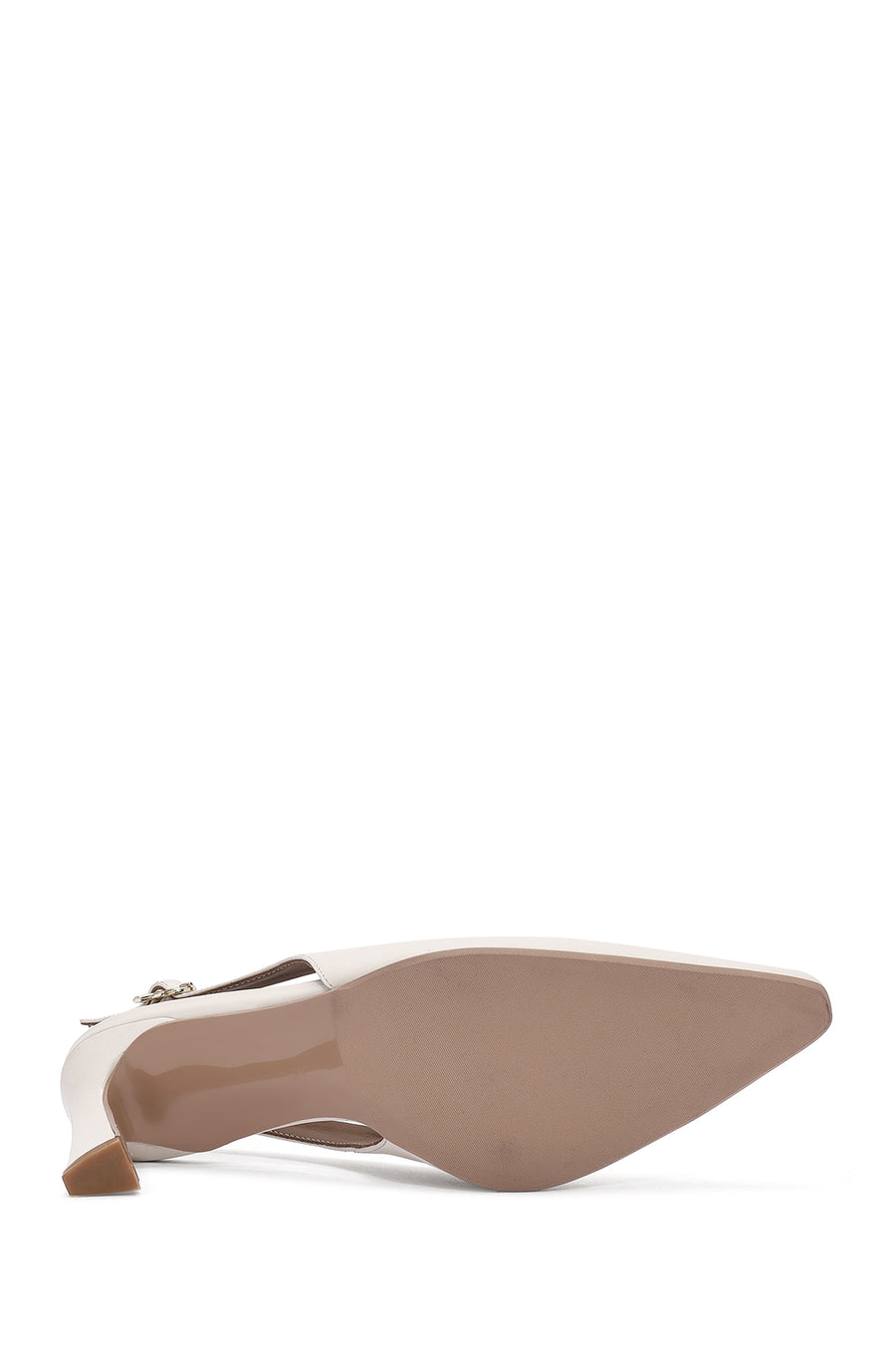 Women's Cream Buckled Ankle Slingback Heeled Leather Shoes