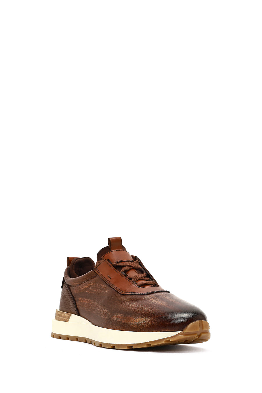 Men's Brown Thick-Soled Leather Casual Sneaker