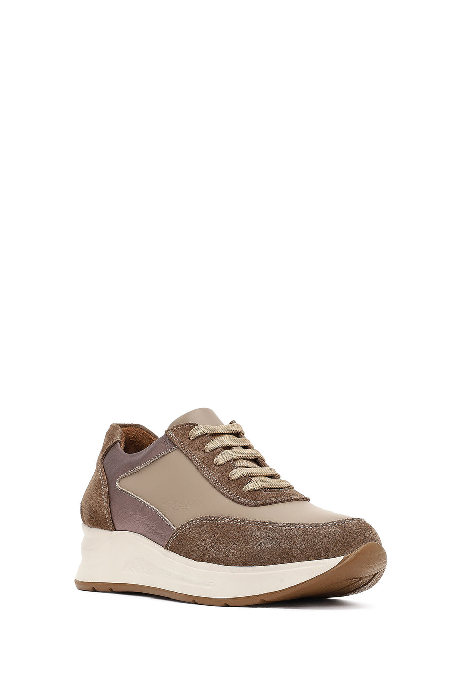 Women's Mink Lace-Up Wedge Heel Leather Sneaker