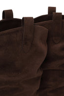 Woman Brown Zip Closure Chunky Heeled Suede Cowboy Boots | Derimod