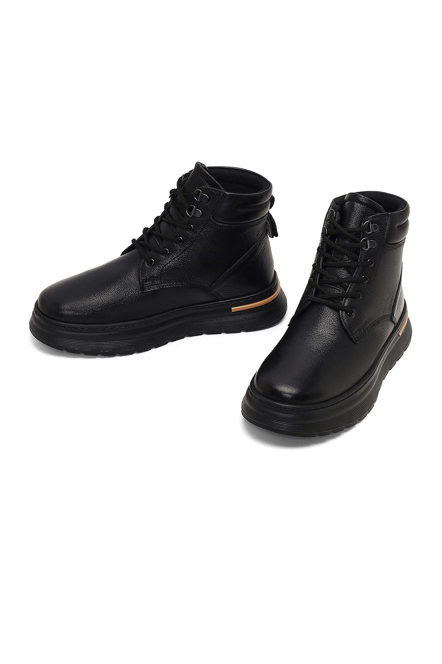 Men Black Lace-up Leather Casual Boot