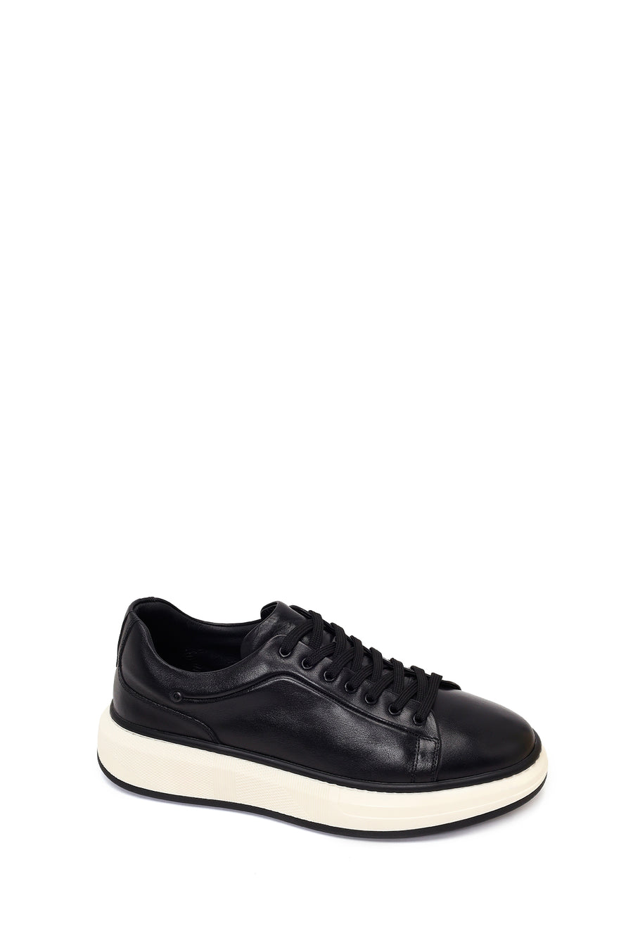 Erkek Siyah Bağcıklı Kalın Tabanlı Deri Sneaker