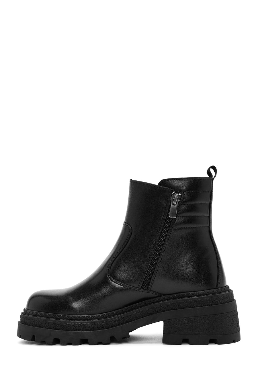 Women's Black Zippered Leather Boots