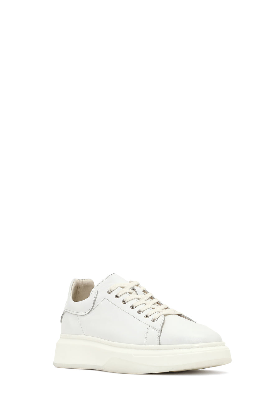 Men's White Lace-Up Thick-Soled Leather Sneaker