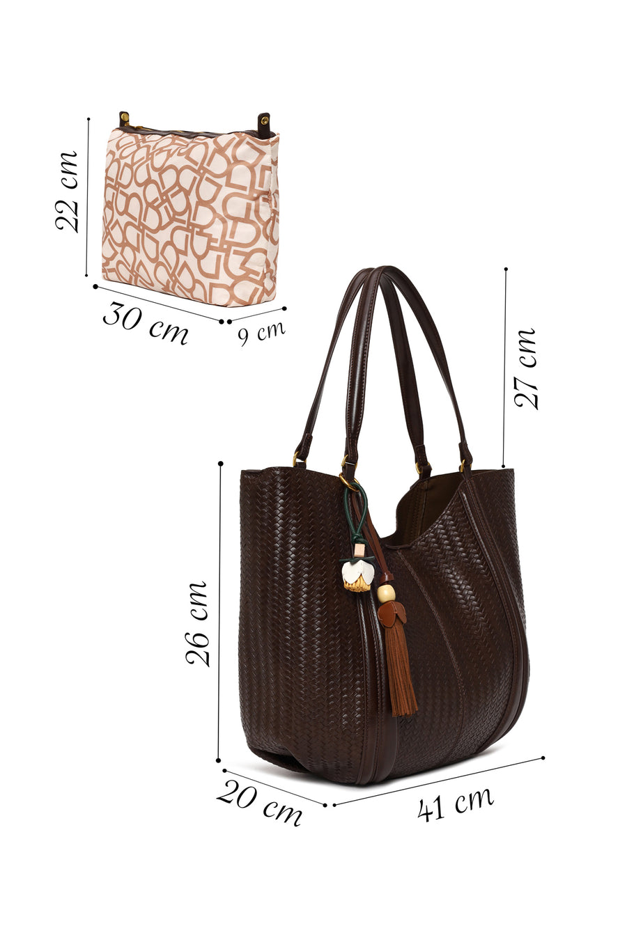 Woman Brown Accessory-Detail Printed Shoulder Bag
