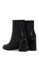 Woman Black Chunky Heeled Zip Closure Leather Boots | Derimod