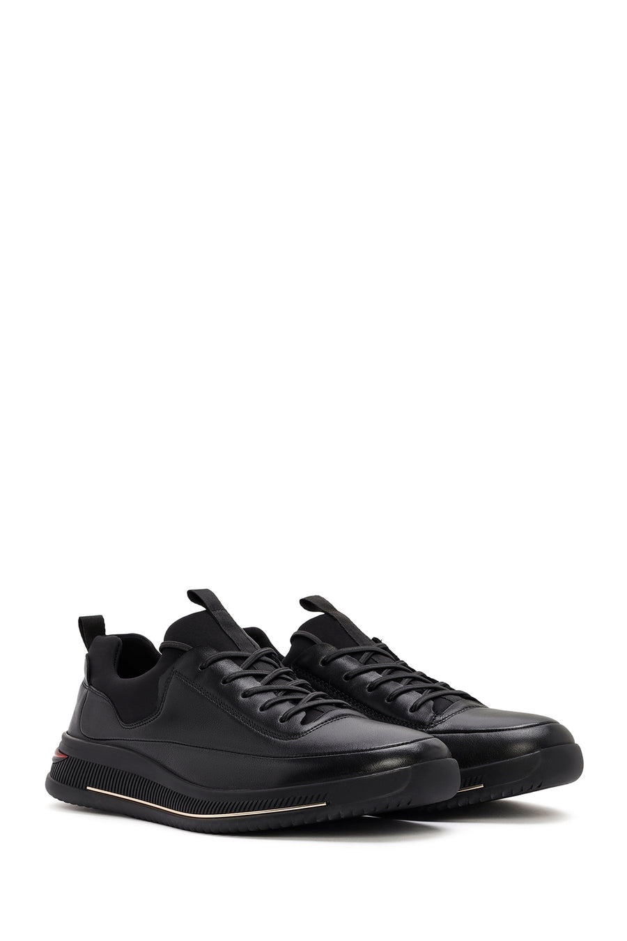 Men's Black Lace Up Leather Sneakers