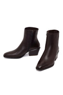 Woman Brown Zip Closure Short Thick-Heeled Leather Cowboy Boots | Derimod