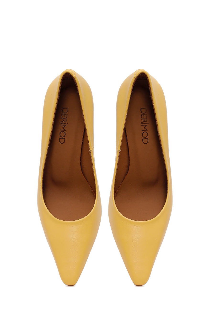 Woman Yellow Thick-Heeled Leather Stiletto