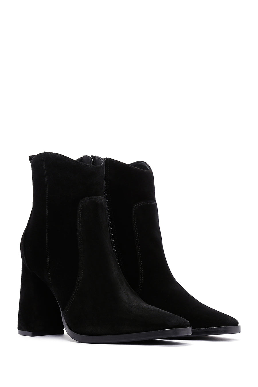 Women's Black Suede Leather Heeled Boots