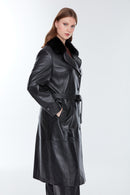 Brenda(Plus) Women's Black Leather Fur Coat | Derimod