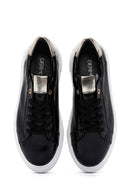 Women's Black Thick Soled Patent Leather Sneaker | Derimod