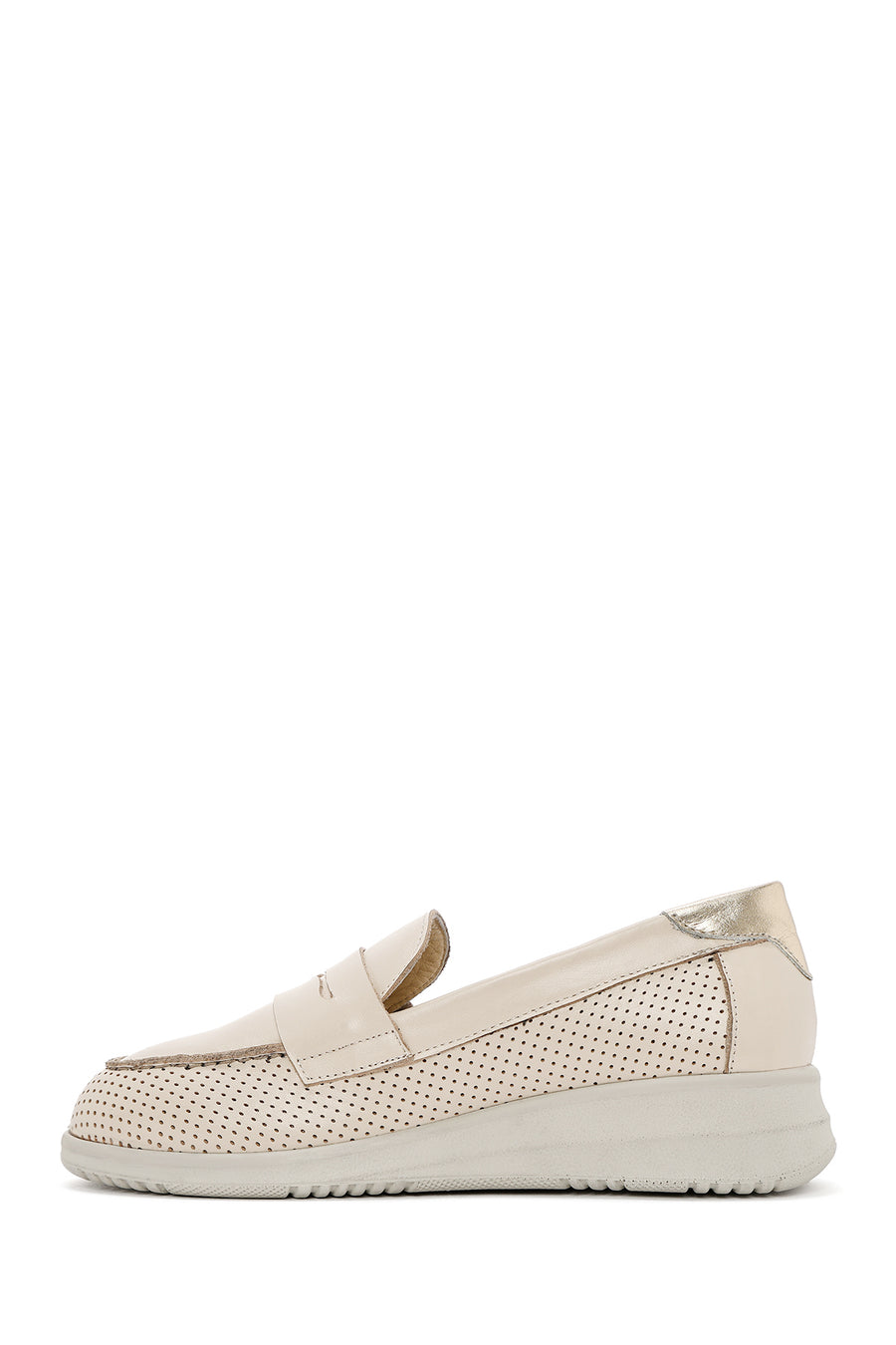 Women's Cream Wedge Heel Leather Comfort Loafer