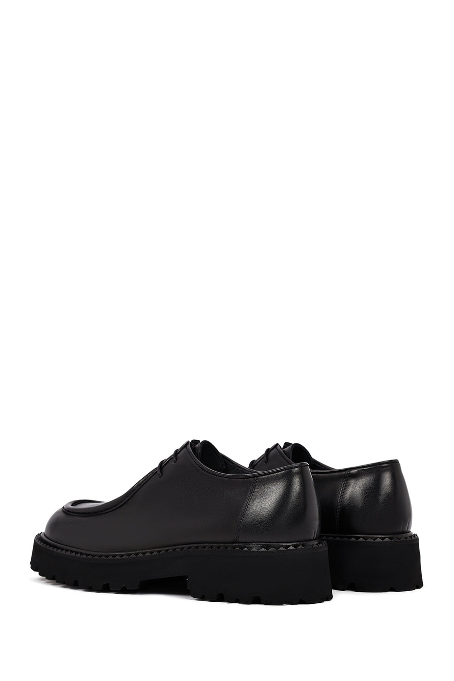 Male Black Lace-Up Thick-Soled Leather Casual Shoes