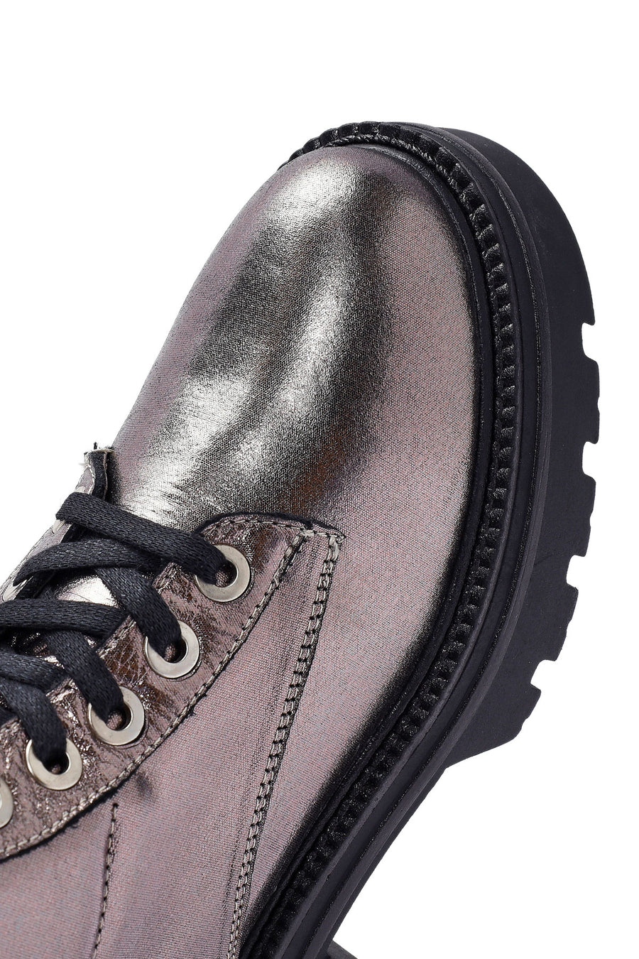 Women's Bronze Zipper Metallic Leather Combat Boots