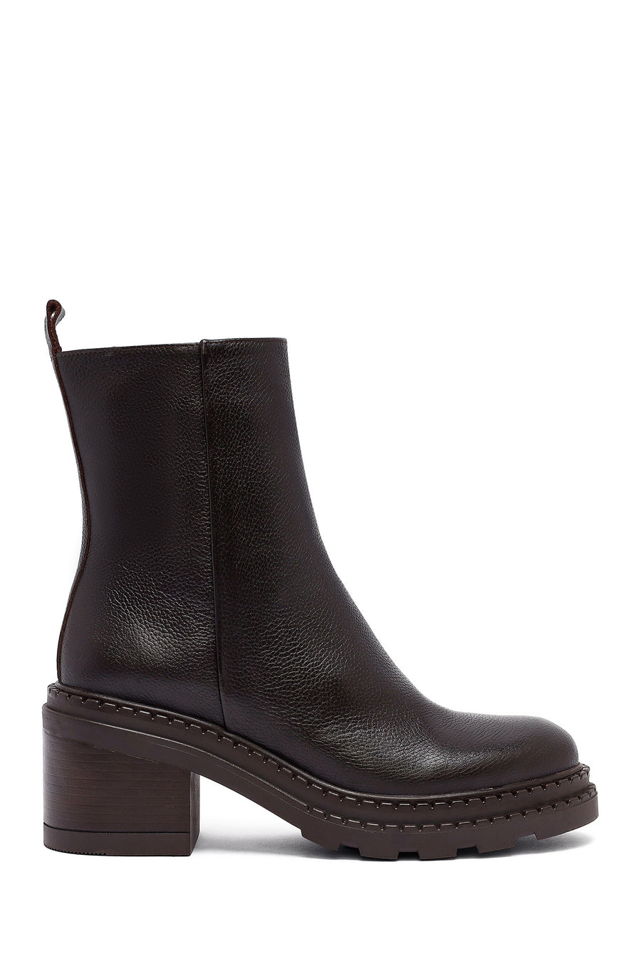 Woman Brown Zip Closure Chunky Heeled Leather Boots WF180020DF | Derimod