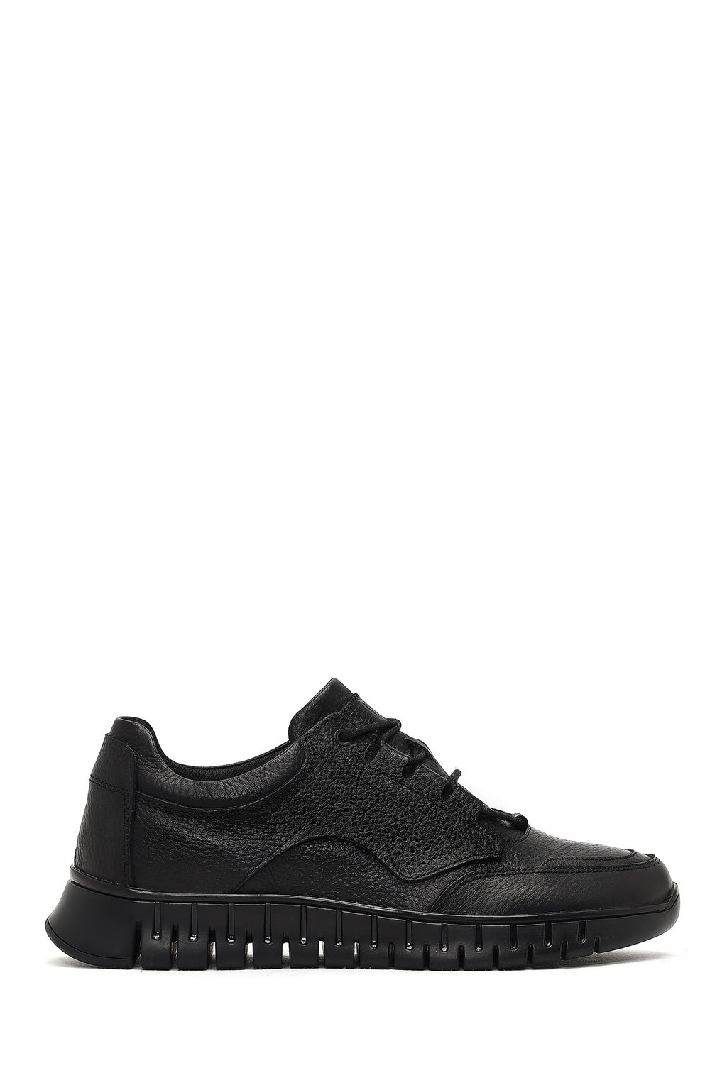 Erkek Siyah Bağcıklı Kalın Tabanlı Deri Casual Sneaker