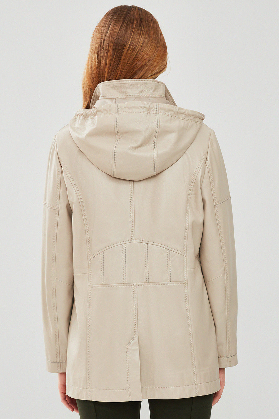 Agatha Women's Beige Hooded Long Leather Coat