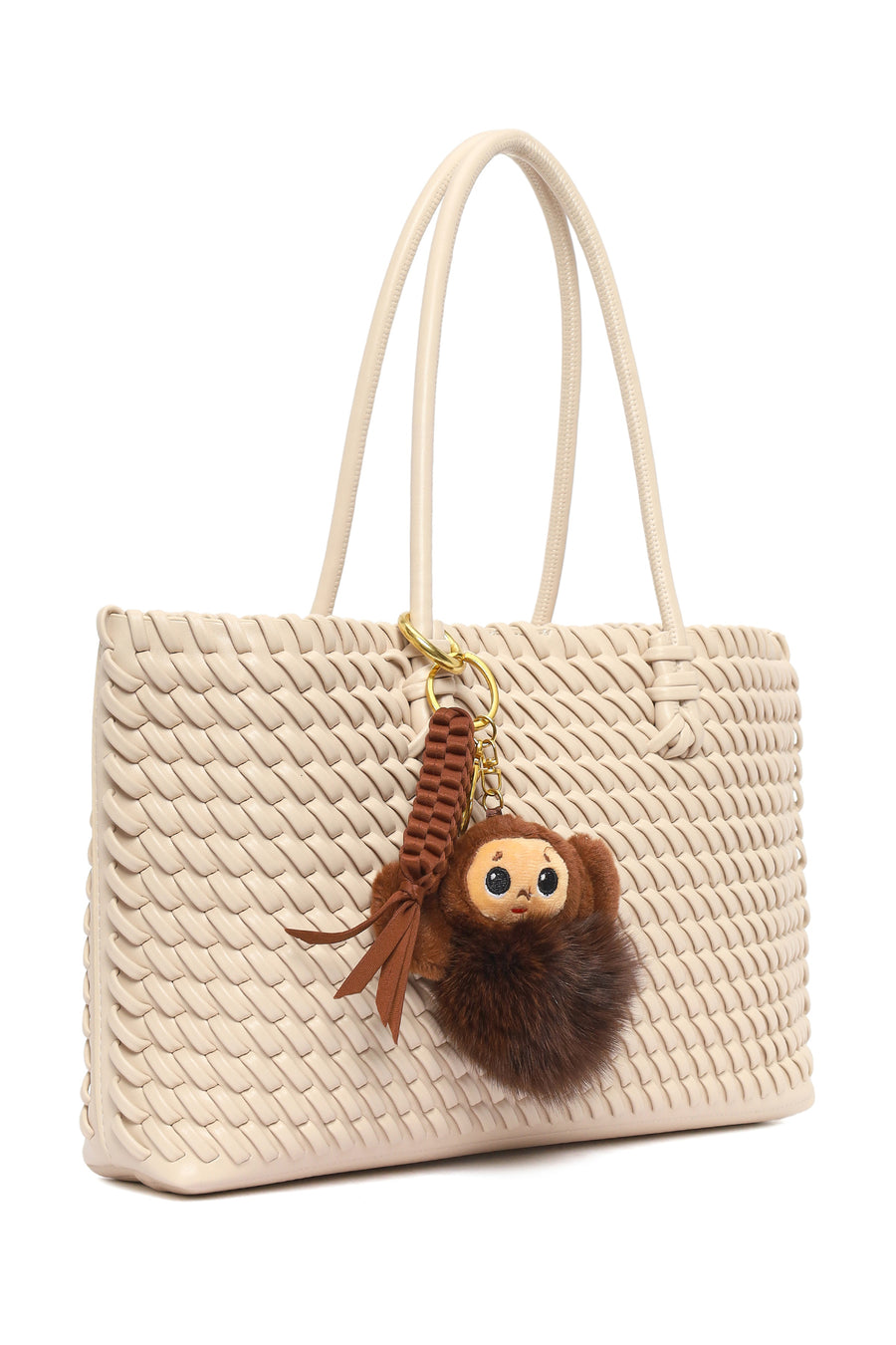Women's Cream Knitted Charm Shoulder Bag
