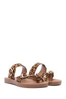 Women's Leopard Patterned Suede Flip Flops | Derimod