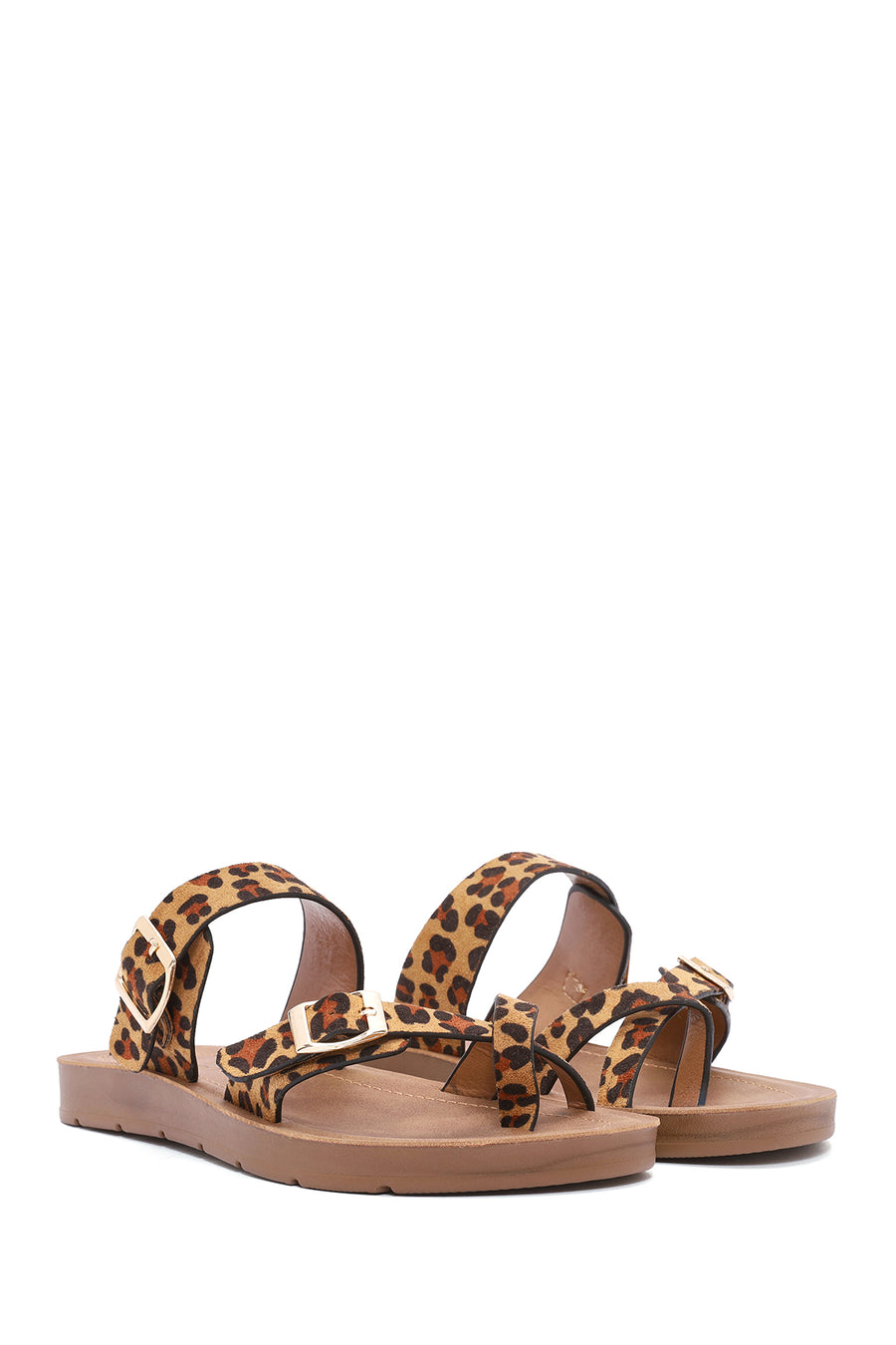 Women's Leopard Patterned Suede Flip Flops