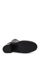 Woman Black Zip Closure Thick-Heeled Leather Boots | Derimod