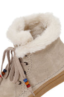 Woman Beige Lace-Up Thick-Soled Suede Leather Teddy Bot | Derimod