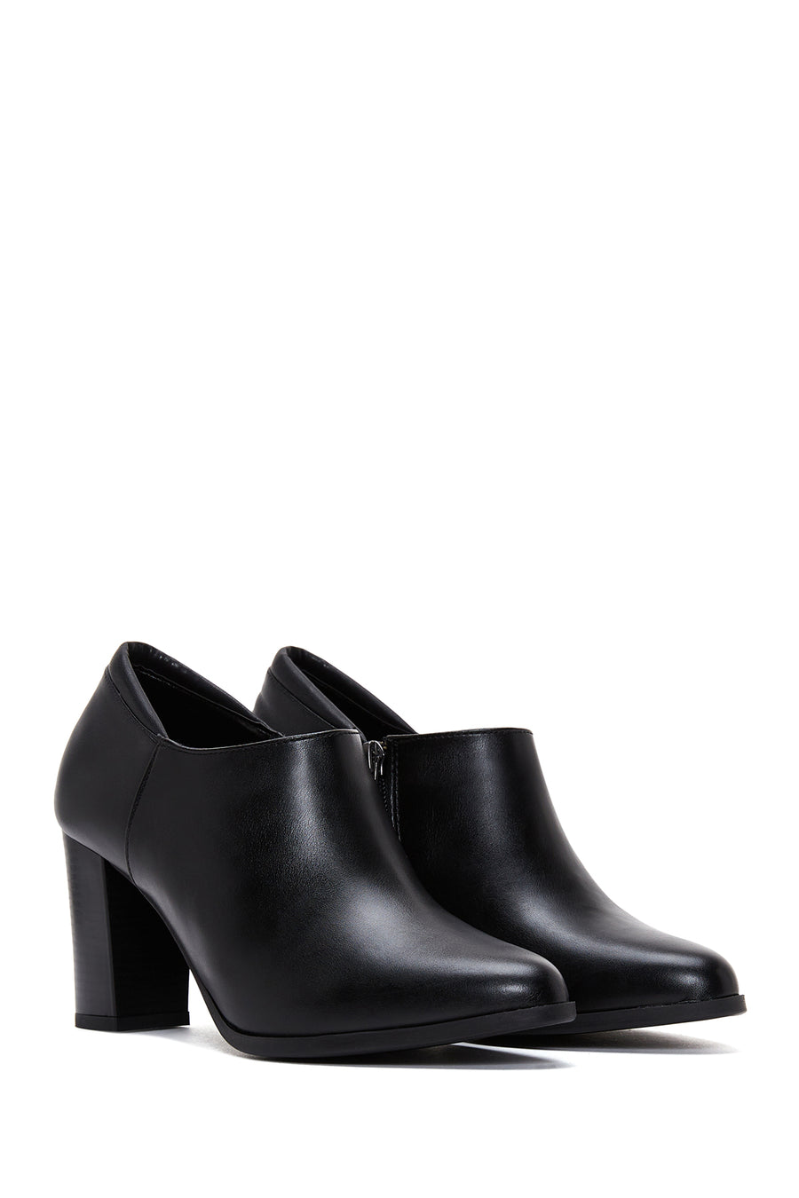 Women's Black Zippered Chunky Heel Boots