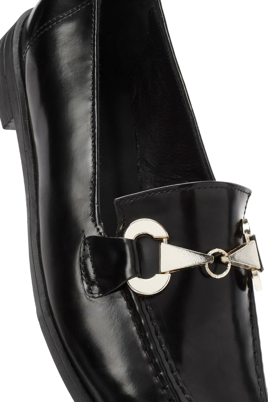 Women's Black Buckle Detailed Leather Masculine Loafer