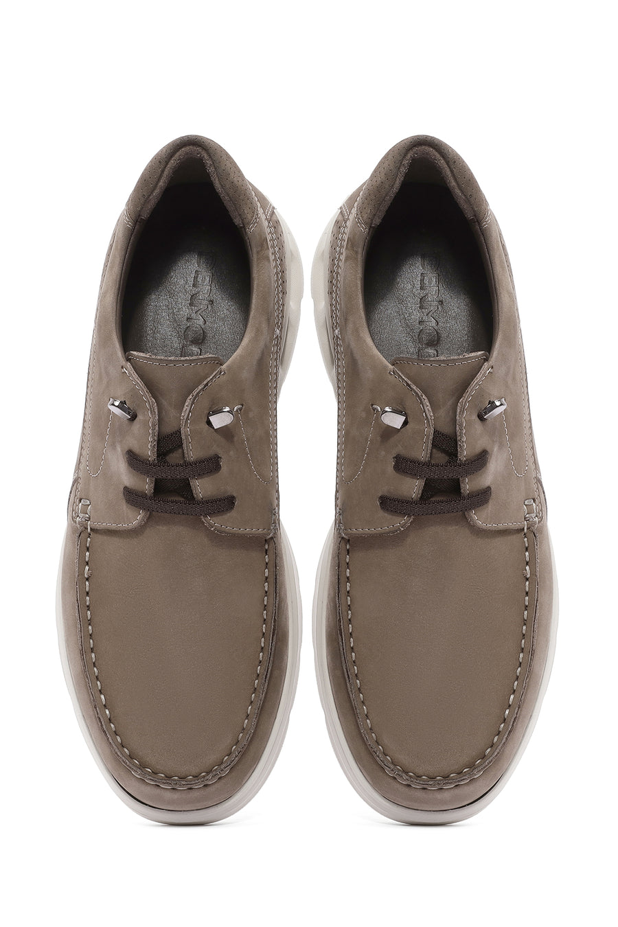 Men's Beige Lace-Up Nubuck Leather Casual Shoes