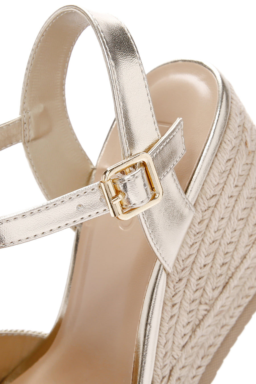 Women's Gold Ankle Strap Metallic Wedge Heel Espadrilles