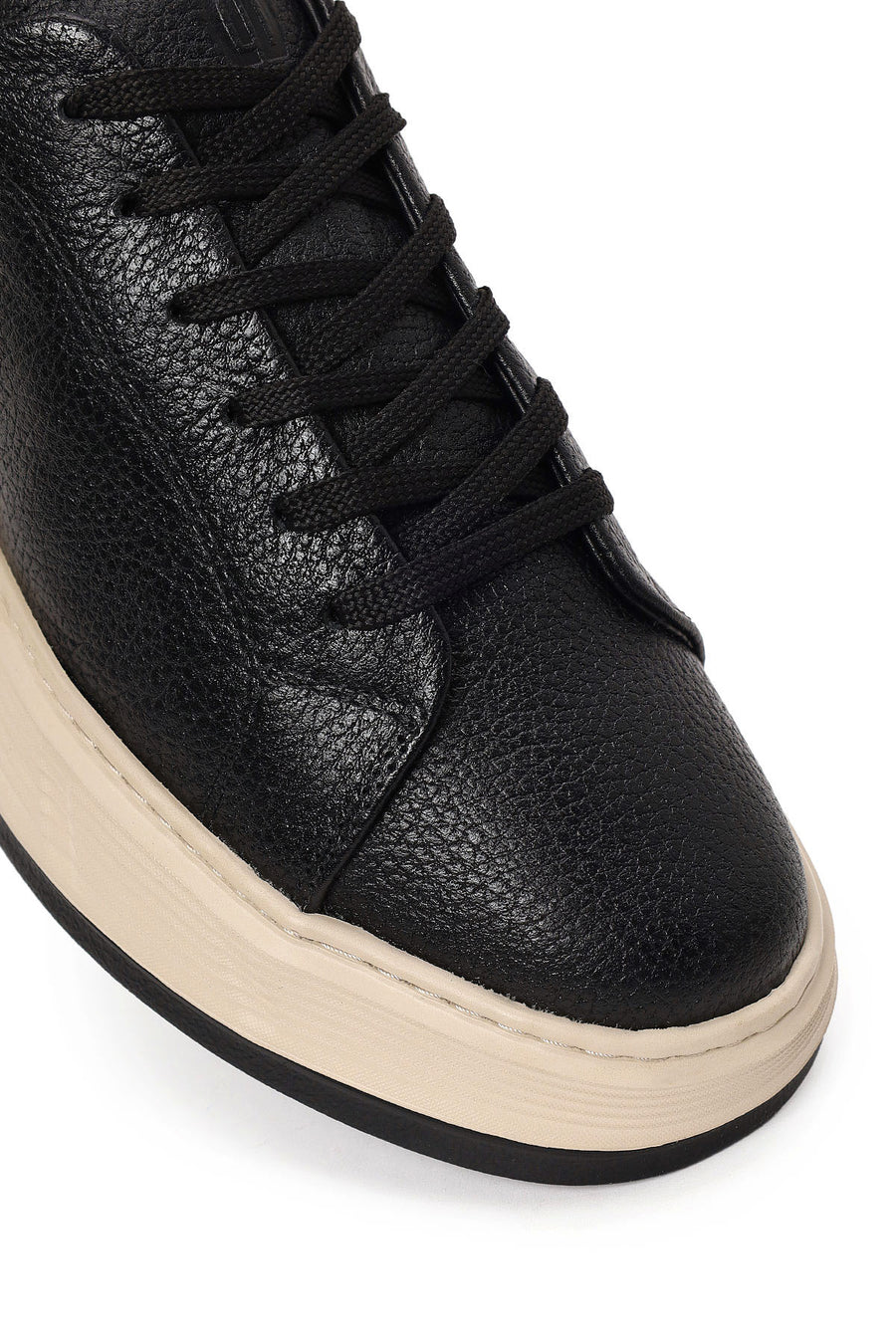 Erkek Siyah Bağcıklı Kalın Tabanlı Deri Sneaker