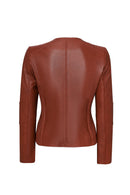 Irina Women's Tan Mandarin Collar Leather Jacket | Derimod