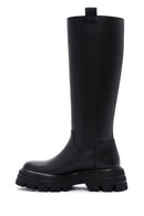 Women's Black Thick Soled Zippered Leather Boots | Derimod