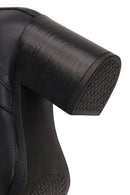 Woman Black Zip Closure Thick-Heeled Leather Boots | Derimod