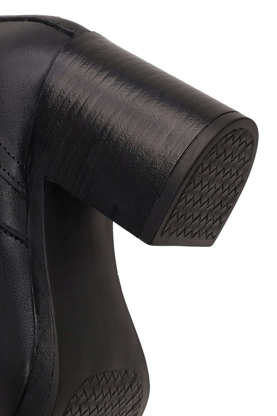 Woman Black Zip Closure Thick-Heeled Leather Boots