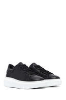 Woman Black Laced Thick Sole Leather Sneakers | Derimod