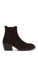 Woman Brown Chunky-Heeled Suede Chelsea Boots | Derimod