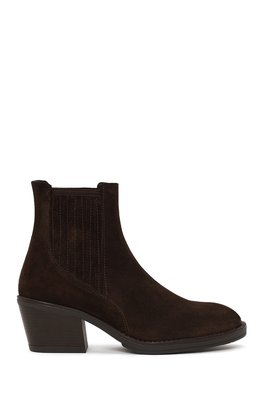 Woman Brown Chunky-Heeled Suede Chelsea Boots AF190040DS | Derimod